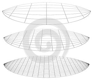 Graticule grid, mesh plane with deform, distortion effect. Reticulate, grate, plexus abstract pattern