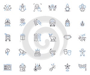 Gratified folks line icons collection. Excited, Happy, Joyful, Thrilled, Elated, Content, Ecstatic vector and linear