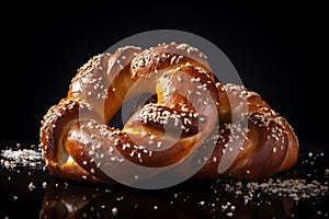 Gratifying Soft baked pretzel with salt. Generate ai