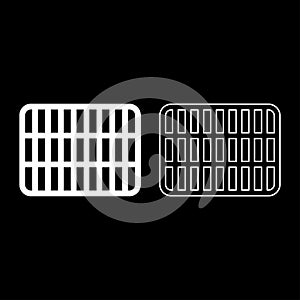 Grating grate lattice trellis net mesh BBQ grill grilling surface rectangle shape roundness set icon white color vector