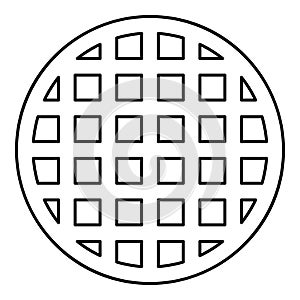 Grating grate lattice trellis net mesh BBQ grill grilling surface round shape contour outline line icon black color vector