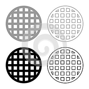 Grating grate lattice trellis net mesh BBQ grill grilling surface round shape set icon grey black color vector illustration image