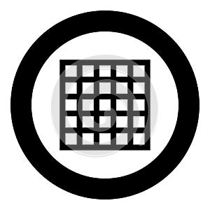 Grating grate lattice trellis net mesh BBQ grill grilling surface square shape icon in circle round black color vector