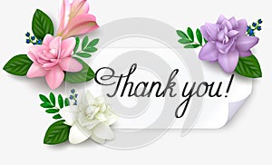 Gratitude card â€œThank youâ€ with realistic flowers