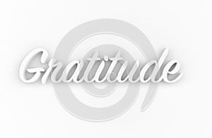 Gratitude - White 3D generated text isolated on white background.