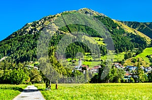 Graun im Vinschgau or Curon Venosta, a town on Lake Reschen in South Tyrol, Italy