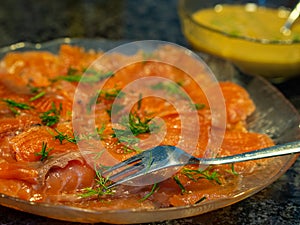 Gravad Lax Cured Salmon with Dill and HovmÃÂ¤starsÃÂ¥s Mustard Sauce