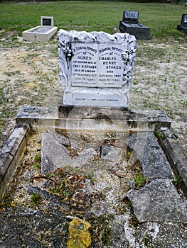Grave with broken stones.