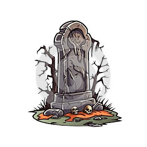 Grave in the cemetery. Happy Halloween. illustration in cartoon style. AI Generated