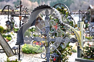 A grave cross in the cemetery in GrÃÂ¼nau im Almtal photo