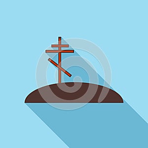 Grave with cross icon, flat style