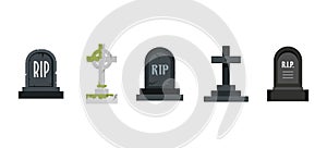 Grave icon set, flat style