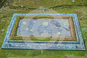 Grave marker plaque in cemetery of Peel Castle in the Isle of Man