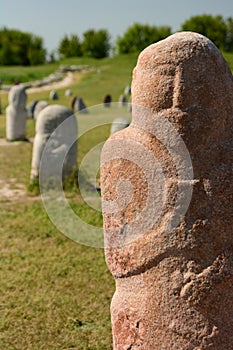 Grave markers. Burana tower archaeological site. Tokmok. Chuy Region. Kyrgyzstan