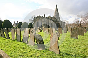 Grave markers in rural English churchyard