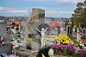 Grave / tombstone in the cemetery / graveyard. All Saints Day / All Hallows / 1st November
