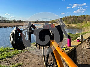 Gravel bicycle in the city park on the spring season