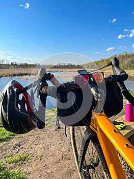 Gravel bicycle in the city park on the spring season