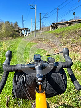 Gravel bicycle in the city park on the spring season