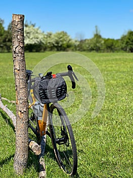 Gravel bicycle in the city park on the spring season