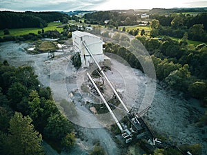 Gravel Pit with Pond - Aerial View - Gravel Plant Quarry - Gravel Industry Factory abandoned near a lake