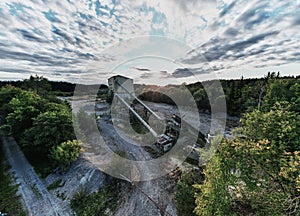 Gravel Pit with Pond - Aerial View - Gravel Plant Quarry - Gravel Industry Factory abandoned near a lake