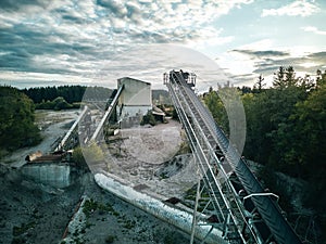 Gravel Pit with Pond - Aerial View - Gravel Plant Quarry - Gravel Industry Factory abandoned near a lake