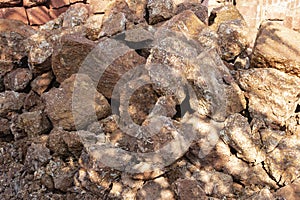 Gravel, red stone for rubble, blocks and bricks