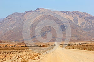 Gravel road Brandberg highest mountain, Damaraland, Namibia