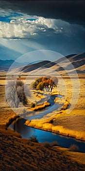 Gravel road crossing the Namibian steppe with mountains in the background, Namibia, Africa