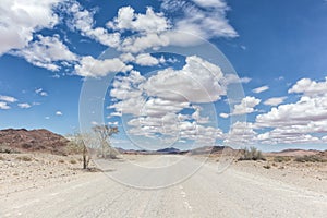 Gravel road in the desert of Namibia.