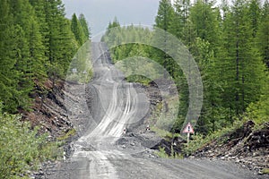 Gravel road at Kolyma state highway