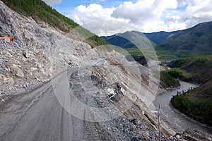 Gravel road Kolyma to Magadan highway at Yakutia