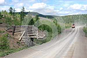Gravel road Kolyma to Magadan highway at Yakutia