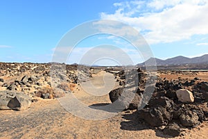 Gravel road in lava landscape
