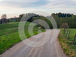 Gravel road leading to the diving parking at the Hancza Lake.