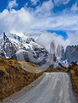 The gravel road in park Torres del Payne