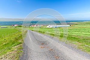 Gravel road in a rural landscape in Iceland