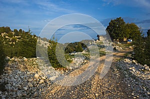 Gravel road to house hidden under tree far from civilization, Beautiful nature and simple life