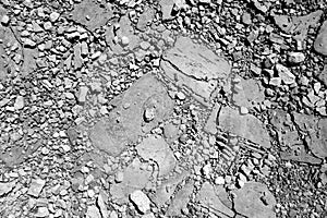 Gravel stones road in black and white