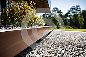 Gravel terrace in the modern house. Modern garden architecture. Generative AI
