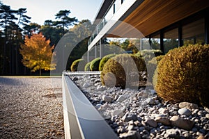 Gravel terrace in the modern house. Modern garden architecture. Generative AI