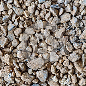 Gravel texture. Small and medium stones  pebbles of many shades of gray  white  brown  yellow  mixed with sand