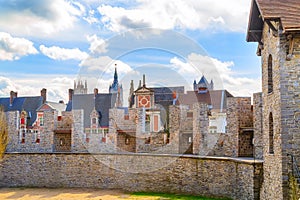 Gravensteen castle wall view in Ghent, Belgium