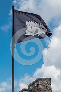 Gravensteen Flag on top of castle of Gent, Flanders, Belgium