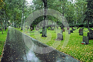 Graves on a cemetery in Solna photo