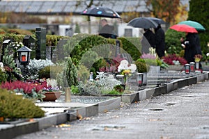 Graves in the cemetery Wels in autumn, Austria, Europe