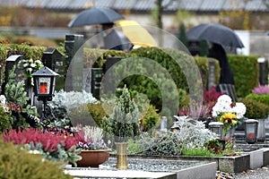 Graves in the cemetery Wels in autumn, Austria, Europe