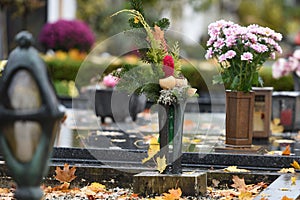 Graves in the cemetery Wels in autumn, Austria, Europe photo