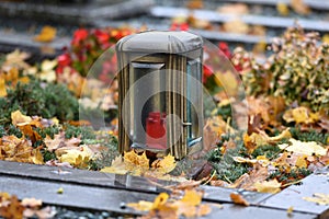 Graves in the cemetery Wels in autumn, Austria, Europe photo